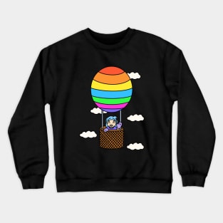 Cute girl ride hot air balloon Crewneck Sweatshirt